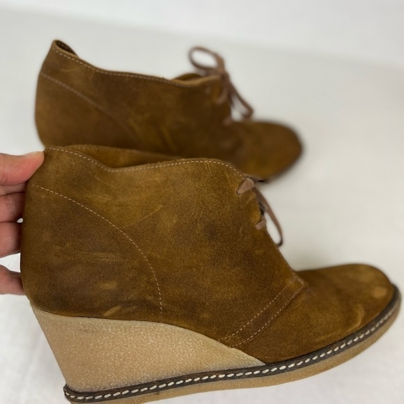 J.CREW Italian leather Lagenlook Suede Leather Platform Wedge Ankle Brown 10 - Picture 3 of 10